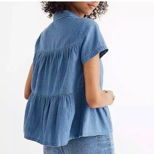 Madewell Denim Seamed Tiered Button Down Shirt Short-Sleeve Chambray